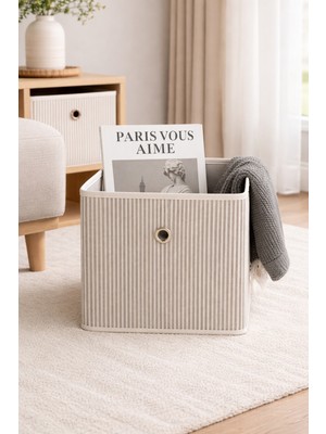 Kraftella Kumaş Raf Organizer Kutu– Katlanabilir Saklama Kutusu- Dolap ve Masa Düzenleyici 30*30