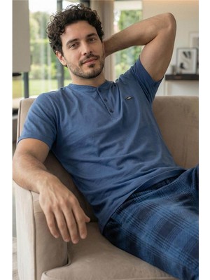 Heritage Blue Patlı Kısa Kollu Cotton Erkek pijama takımı