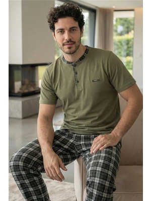 Pijama Evi Heritage Olive Patlı Kısa Kollu Cotton Erkek pijama takımı