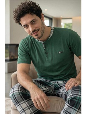 Pijama Evi Heritage Forest Patlı Kısa Kollu Cotton Erkek pijama takımı