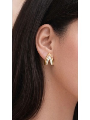 Ascera Zirkon Taşlı 316L Çelik Küpe – Altın Renk Gold Kaplama Kararmayan Minimal Kadın Küpesi