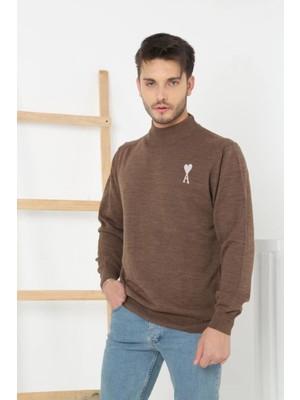 Beta Moda Hub Yarım Boğazlı Baskılı Dokuma Triko - Kahve