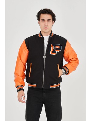 Beta Moda Hub Içten Elyaf ve Astarlı Kolları Suni Deri Ceket - Turuncu