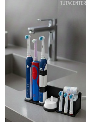 TUTACENTER Şarjlı Diş Fırçası Tutucu Stand ( 3 Diş Fırçalık Yuvası - 3 Başlık Yuvası - Diş Macunu Yuvalı )