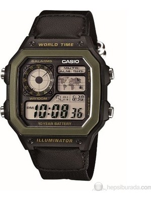 Casio AE-1200WHB-1BVDF Standart Erkek Kol Saati Siyah Kumaş Kordon Suya Dayanıklı Fonksiyonlu