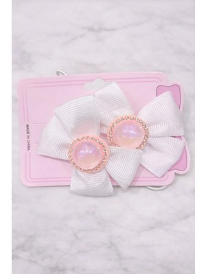 Nati Co Kız Çocuk Beyaz Renk Taş Detaylı Fiyonk Toka – 2’li Set