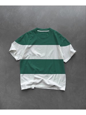Beta Moda Hub Bisiklet Yaka Parçalı T-Shirt - Yeşil