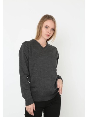 Beta Moda Hub V Yaka Triko Kazak - Antrasit