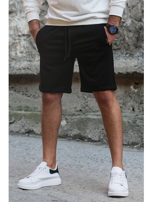 Madmext Siyah Erkek Regular Fit Şort 4842 %85 Pamuk %15 Polyester Desenli Rahat Kesim