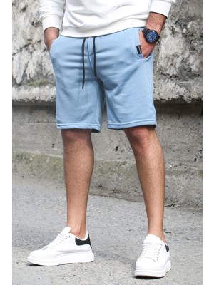 Madmext Mavi Regular Fit Şort 4842 %85 Pamuk %15 Polyester Desenli Rahat Kesim