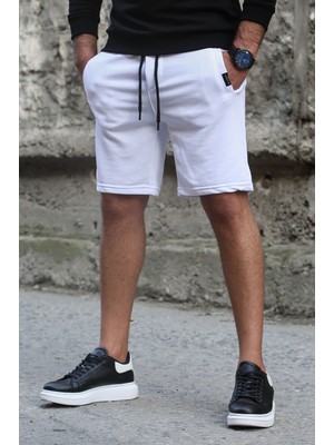 Madmext Regular Fit Şort 4842 Beyaz Desenli %85 Pamuk %15 Polyester Yazlık Kullanım İçin