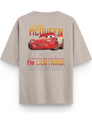 Overoz Cars Mcqueen Araba Sırt Baskılı Yarı Oversize Unisex T-Shirt 1227
