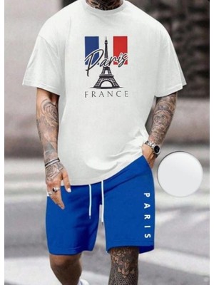 Punix Punıx Büyük Beden Bıg Sıze Paris France Baskılı Kırışmaya Dayanıklı Erkek Battal Yazlık Şort T-Shırt Takım