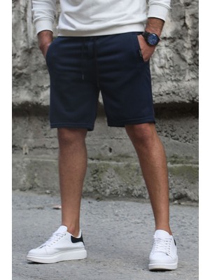 Madmext Lacivert Erkek Regular Fit Şort 4842 %85 Pamuk %15 Polyester Desenli Rahat Kesim