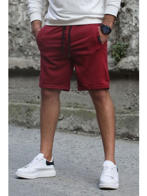Madmext Bordo Erkek Regular Fit Şort 4842 %85 Pamuk %15 Polyester Desenli Rahat Kesim