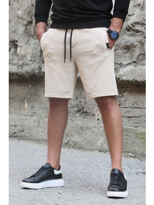 Madmext Bej Regular Fit Şort 4842 %85 Pamuk %15 Polyester Desenli Rahat Kesim
