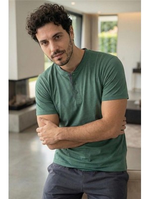 Premium Forest  Kısa Kollu Pat Detaylı Elegant Erkek Pijama Takımı