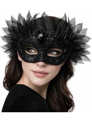 Kaymak Home Siyah Taşlı Venedik Lüks Tüllü Parti Maskesi