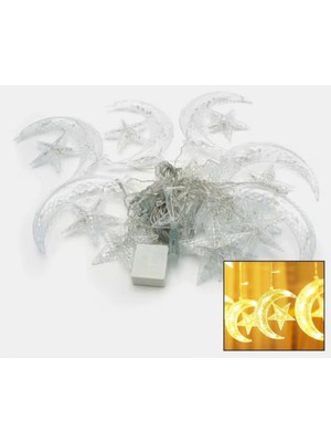 Zero Land Techmrt Sıcak Beyaz Ay Yıldız Işık Zinciri Parti Düğün Ramazan Dekoru