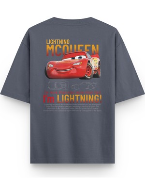 Overoz Cars Mcqueen Araba Sırt Baskılı Yarı Oversize Unisex T-Shirt 1227