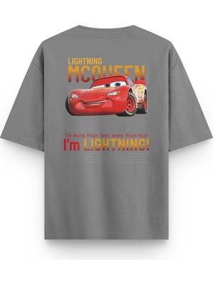 Overoz Cars Mcqueen Araba Sırt Baskılı Yarı Oversize Unisex T-Shirt 1227