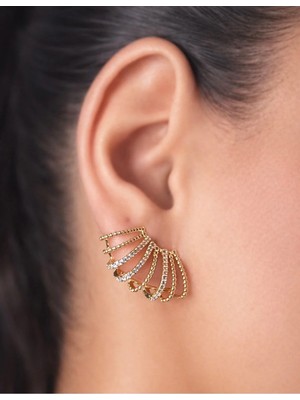 Ascera Zirkon Taşlı 316L Çelik Çivili Küpe – Altın Renk Kararmayan Şık Kadın Küpesi