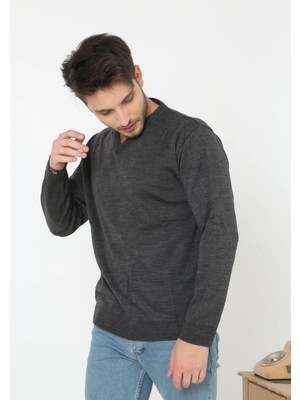 Beta Moda Hub V Yaka Triko Kazak - Antrasit