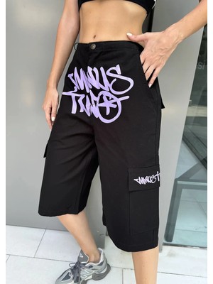 Pileli Store Minus Baskılı Kargo Şort