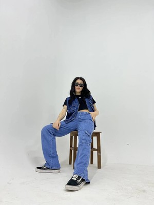 Pileli Store Kargo Cep Wide Leg Pantolon