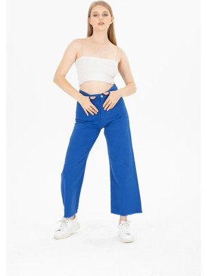 Pileli Store Püskül Paçalı Yüksek Bel Geniş Kesim Pantolon