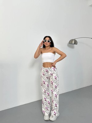 Pileli Store Hello Kitty Baskılı Bol Paça Pantolon