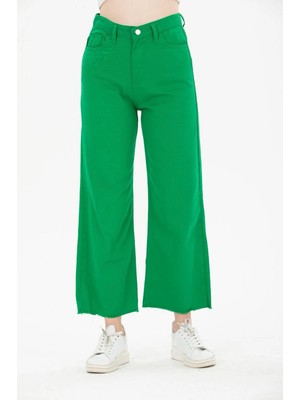 Pileli Store Püskül Paçalı Yüksek Bel Geniş Kesim Pantolon