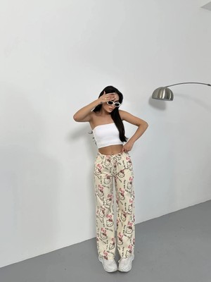 Pileli Store Hello Kitty Baskılı Bol Paça Pantolon