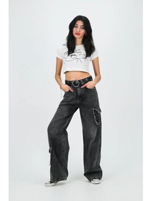 Pileli Store Butterfly Patch Mavi Baggy Jean