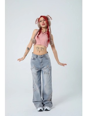 Pileli Store Yıldız Parçalı Baggy Jean