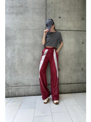 Bloklu Bordo Paraşüt Pantolon