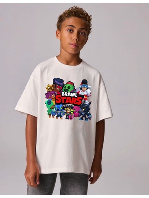 Little Aden Erkek Çocuk Brawl Stars Baskılı Oversize Pamuklu Tişört
