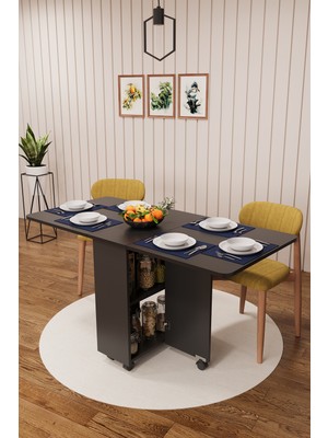 Asra Trend Lüks Katlanır Mutfak Yemek Masası %100 MDF Pratik Raflı Çalışma Masası KM29