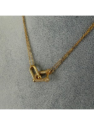 Marem Tiffany Marka Model Altın Renkli Taşlı Çelik Kolye