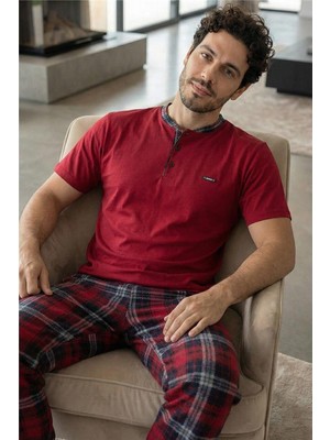 Heritage Deep Red Patlı Kısa Kollu Cotton Erkek pijama takımı