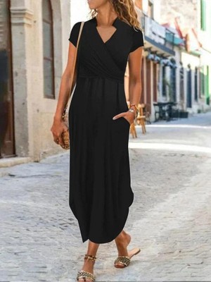 Çamaşır Kenti Kadın Kısa Kollu Hakim V Yaka Viskon Elbise