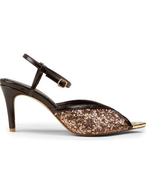 Deery Kadın Kahverengi Payetli Abiye Ayakkabı - RD743ZKHVM01