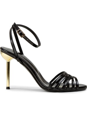 Deery Kadın Siyah Ince Bantlı Altın Topuklu Abiye Ayakkabı - K0164ZSYHM01