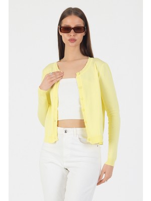 EkinDemir Yuvarlak Yaka Düğmeli Basic Şık Triko Hırka Minimal Tasarım