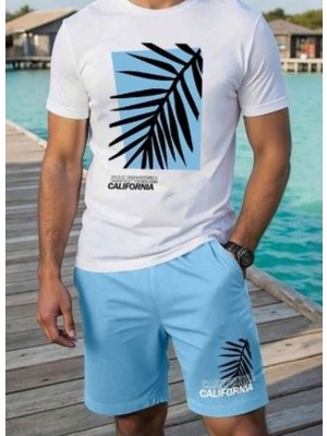 Punix Punıx Büyük Beden Bıg Sıze Calıfornıa Palmiye Baskılı Yaz Stili Erkek Battal Şort T-Shırt Takım