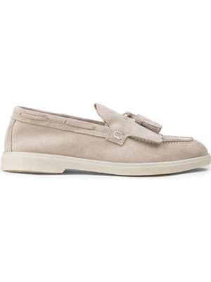 Deery Erkek Hakiki Süet Gri Püsküllü Loafer - 02030MGRIC01