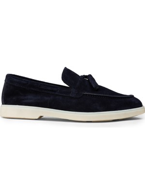 Deery Erkek Hakiki Süet Lacivert Püsküllü Loafer - 02027MLCVC01