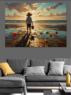 Artmeg Gün Batımı Deniz Kenarı Çocuk Dekoratif Kanvas - Mdf Ahşap Tablo