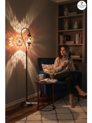 Zemaris Hediyelik El Yapımı Otantik Mozaik Dekoratif Modern Lambader Büyük Camlı