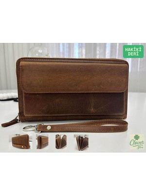 Hakiki Deri Şık ve Geniş Iç Hacimli Mini El Çantası ve Cüzdan